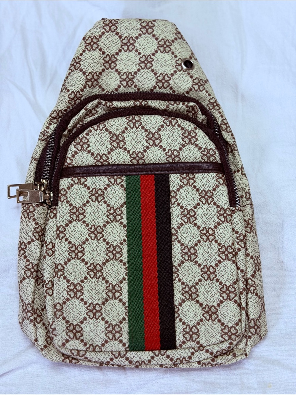 Brown Patterned Men's Sling Bag - Casual Crossbody